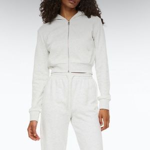 Womens cropped light weight zip up grey Small